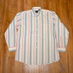 Jos A Bank Travelers Collection Men's Large Multi-Color Stripe Long Sleeve Shirt